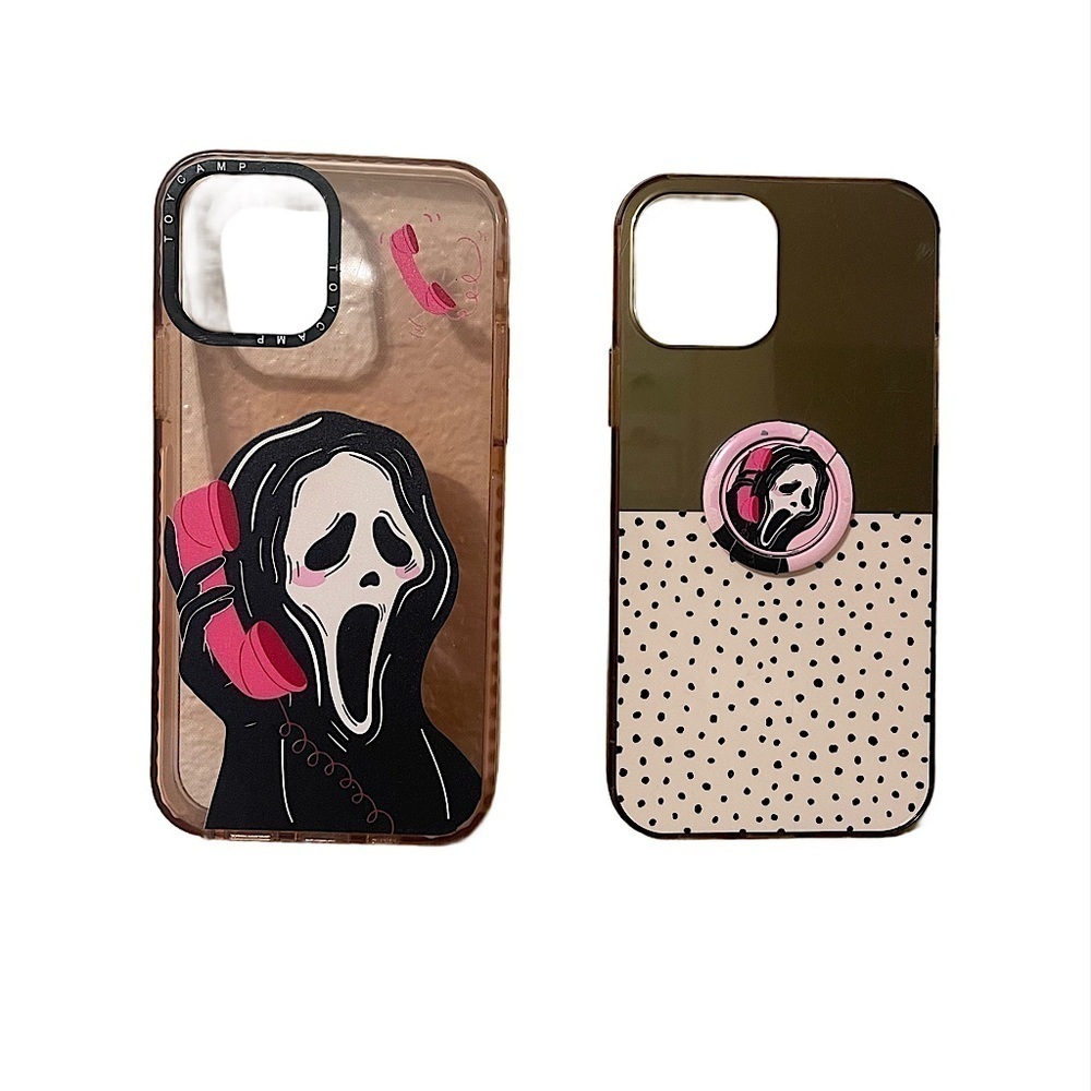 Iphonee 12 pro ghostface cell phone cases 2 gold pink scream theme